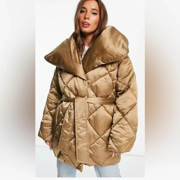 Belted Puffer Brown Asos Puffer Coat Threadbare Petite Addison